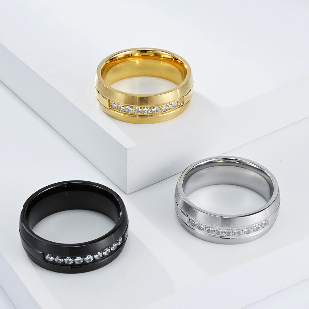 Planderful Titanium Steel Zircon Ring For Couples Matte Finish High End Fashion Jewelry