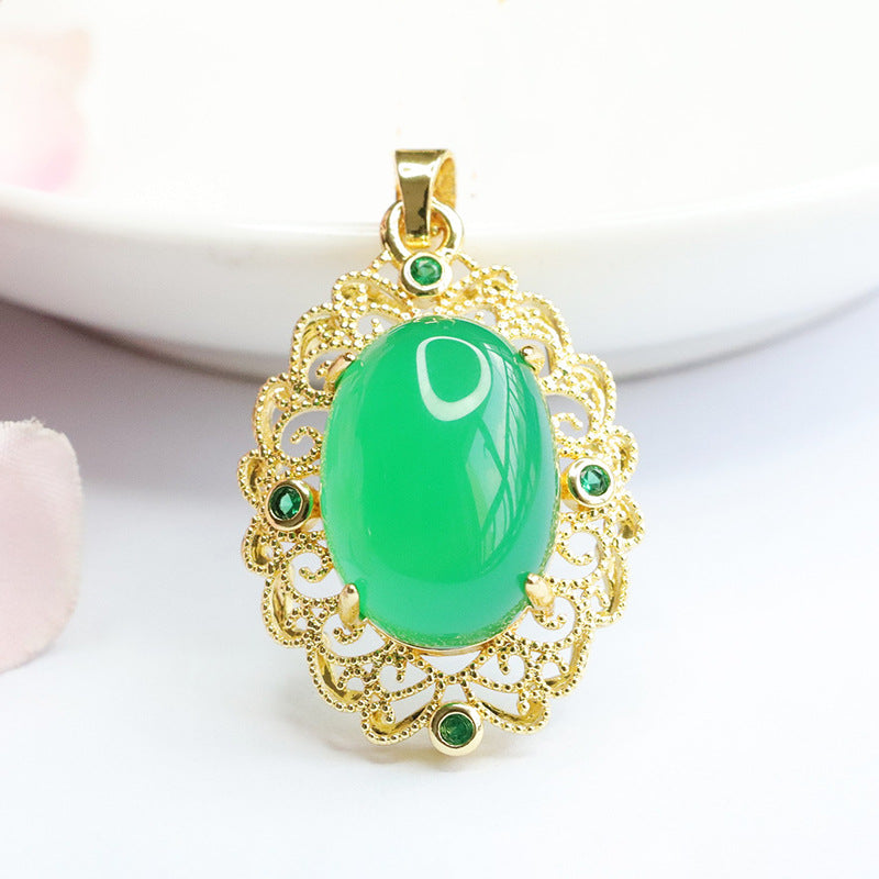 Oval Natural Red Agate Pendant, Yellow Green Chalcedony Golden Pendant Ethnic Style