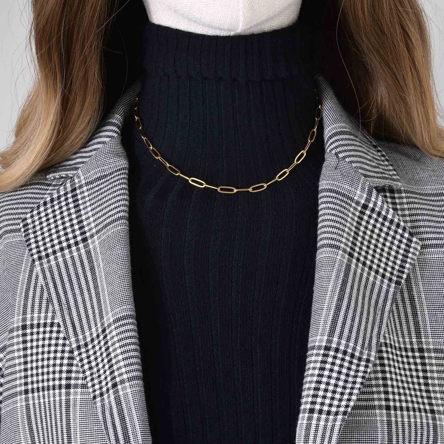 Stainless Steel Flat Cross Chain Necklace Gold Ladies Jewelry