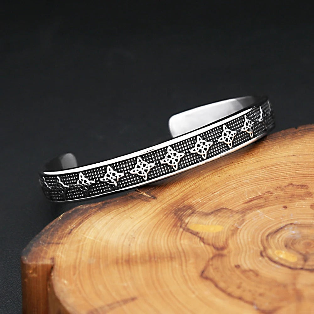 Planderful Nordic Viking Celtic Knot Stainless Steel Open C Type Bracelet For Men Durable Retro Style Gift