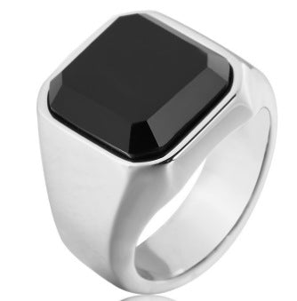 Unisex Titanium Steel Ring With Personalized Square Stone And Protection Statement Planderful Everyday Genie