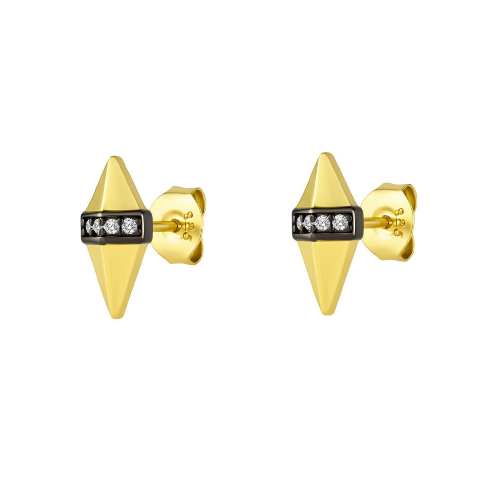 Geometric Rhombus Stud Earrings S925 Sterling Silver Punk Style Trend Two-Color Electroplated Earrings