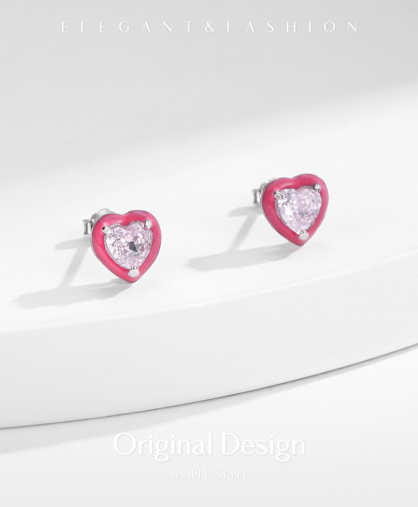 Planderful Everyday Genie Heart Shaped Earrings – Elegant Light Pink Imitation Diamond Design