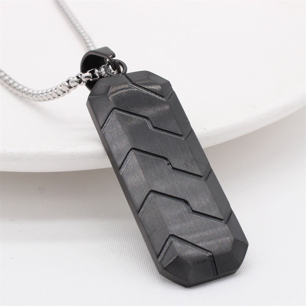 Tire Pattern Tag Pendant Stainless Steel Unisex Jewelry for Men Planderful Bold Modern Minimalist