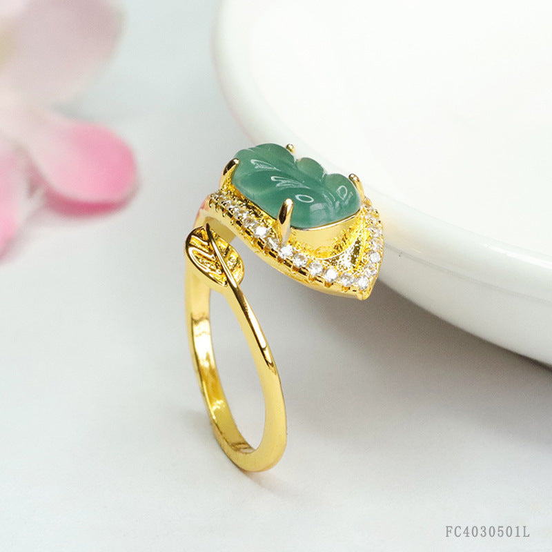 Blue Water Jadeite Leaf 7*12 mm Ring