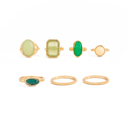 Planderful Vienna Verve Stacked Resin Ring Green Stone Retro Geometric Vintage Statement Jewelry For Fashion Lovers