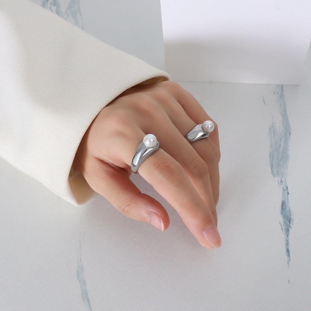 Gilded French-inspired Faux Pearl Ring - Stackable Statement Jewelry for Women