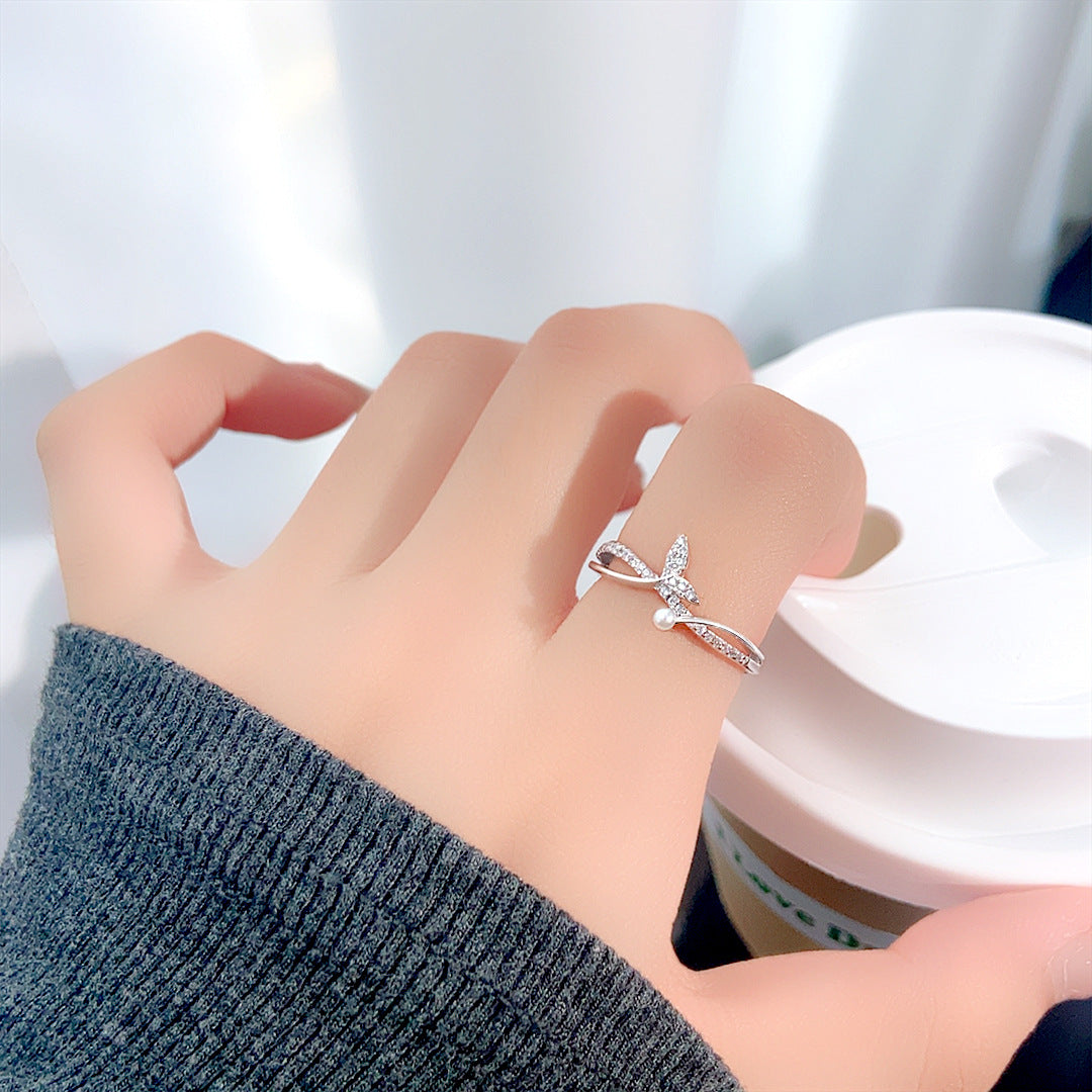 S925 Sterling Silver Freshwater Pearl Mermaid Tail Ring — Adjustable