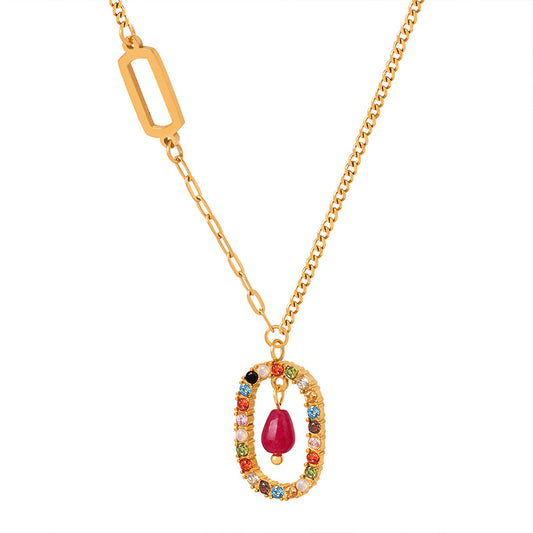 Golden Oval Agate Pendant Necklace for Women with AB Chain