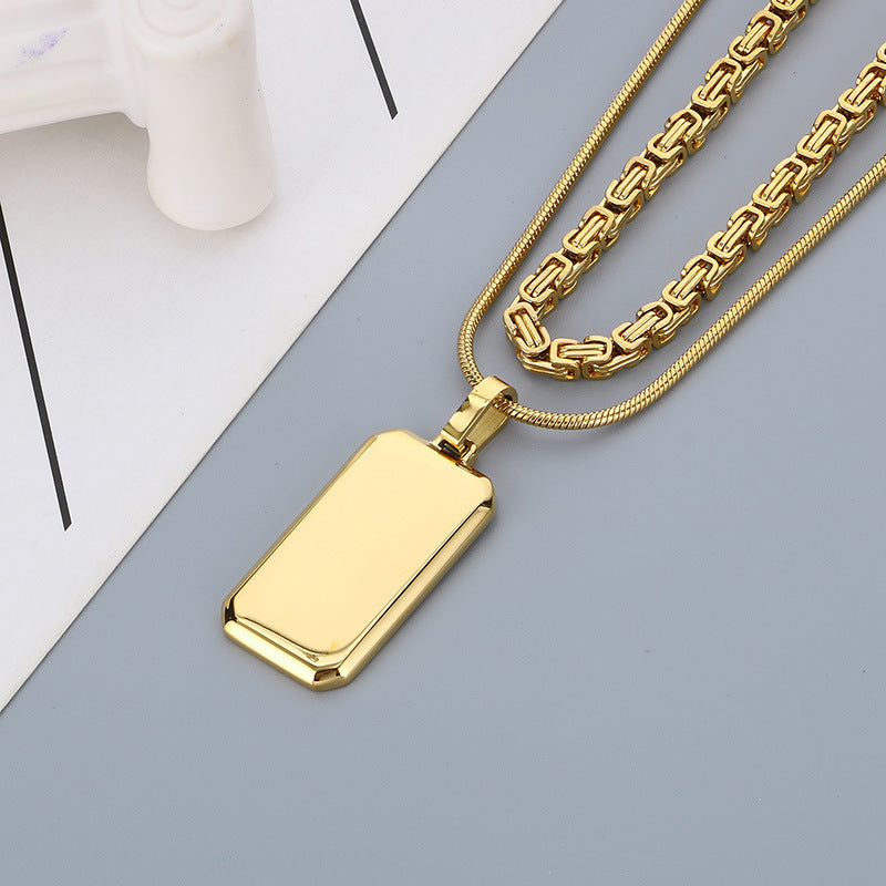 Trendy Emperor Chain Square Titanium Steel Necklace Men's Double-Layer Stacked Stainless Steel Military