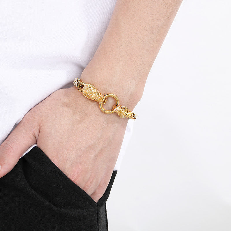 Planderful Zodiac Bracelet for Men Steel Dragon Emperor Chain