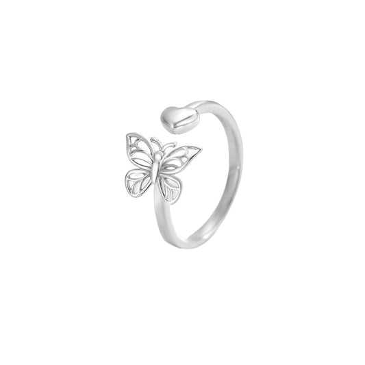 Planderful S925 Sterling Silver Butterfly Ring For Women Adjustable Delicate Fresh Luxury Jewelry Gift For Her