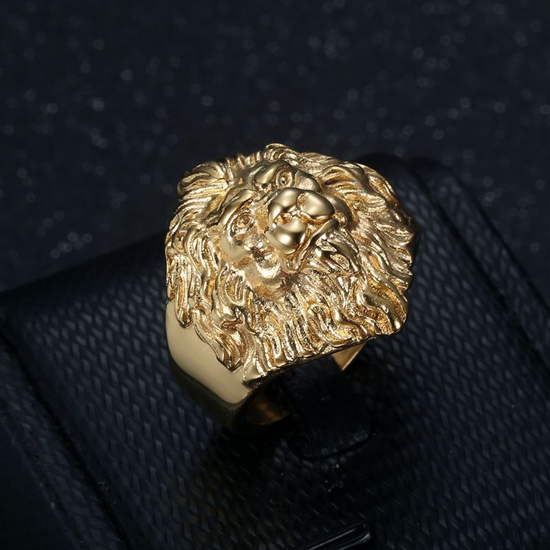 Planderful Everyday Genie Hip Hop Ring Titanium Steel Gold Plated Domineering Lion Head For Men
