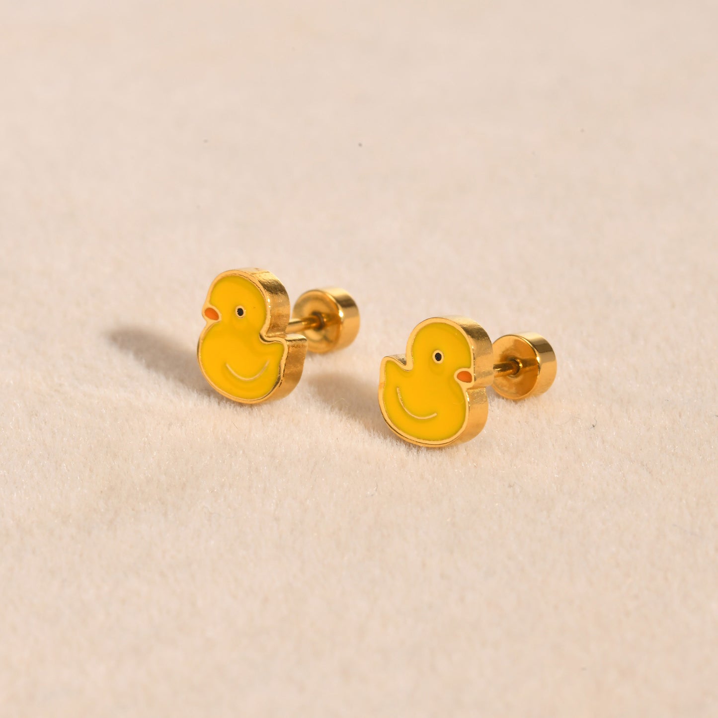 Jewelry Stainless Steel Drop Yellow Glue Duck Earrings 18K Gold Ladies
