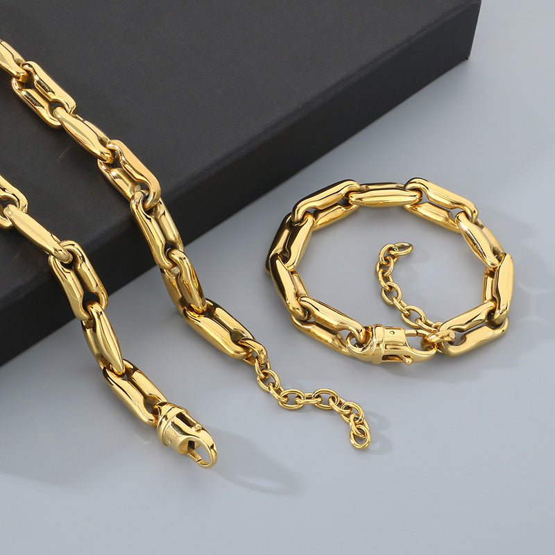 Hip Hop Jewelry Set Titanium Steel Necklace Bracelet Mens