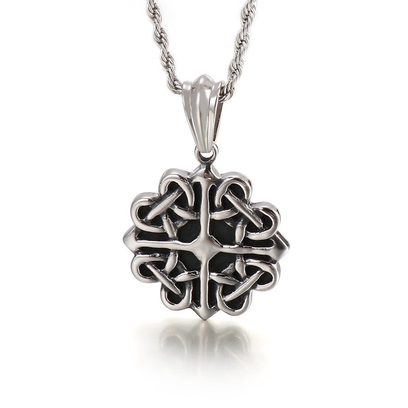 Turquoise Cross Flower Titanium Steel Men's Pendant - Vintage Style Accessory