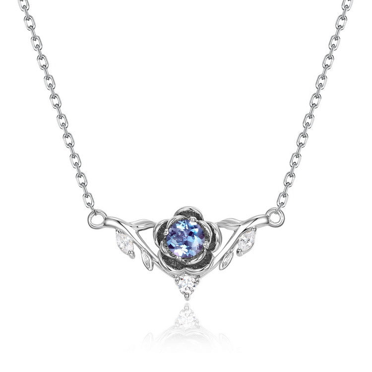 S925 Sterling Silver Lab-Grown Alexandrite Round Necklace
