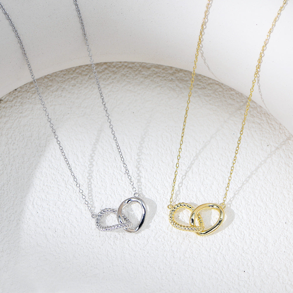 Planderful S925 Sterling Silver Necklace Geometric Twisted Double Ring For Women Light Luxury Clavicle Chain