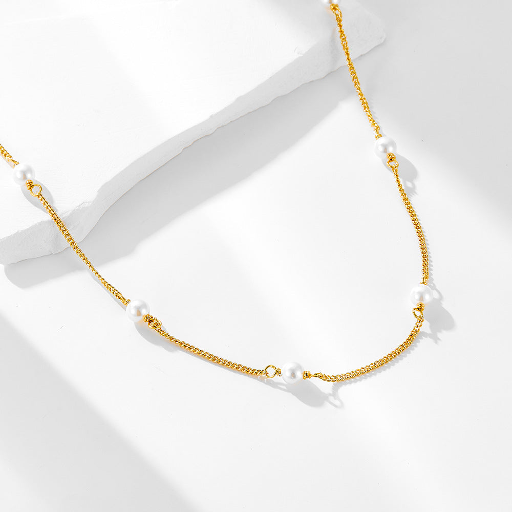 S925 Sterling Silver Pearl Necklace Stacked Choker