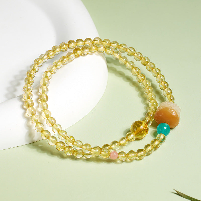 Lion Dancing Bodhi Natural Citrine Double Layer Bracelet