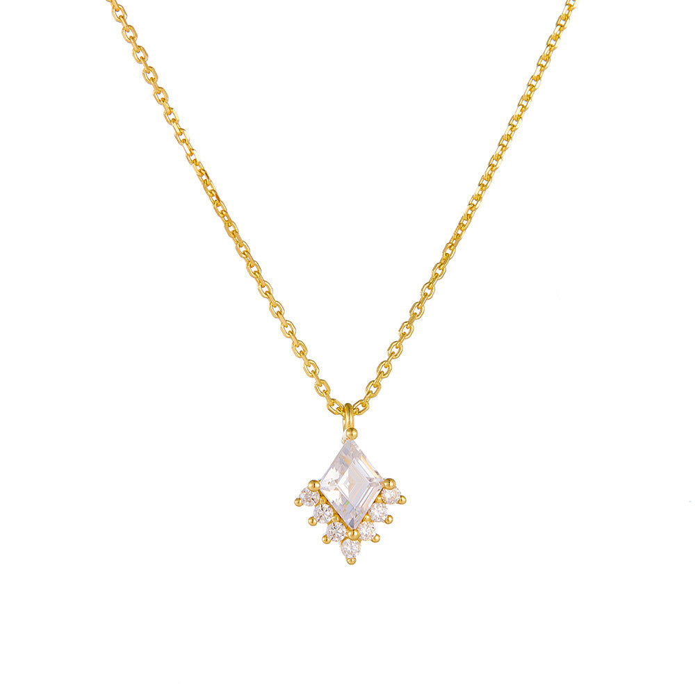 925 Sterling Silver Geometric Rhombus Zircon Pendant Necklace Style Versatile Necklace