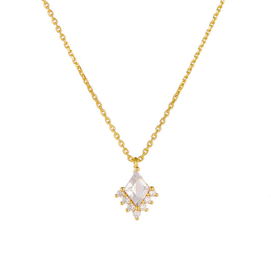 925 Sterling Silver Geometric Rhombus Zircon Pendant Necklace Style Versatile Necklace