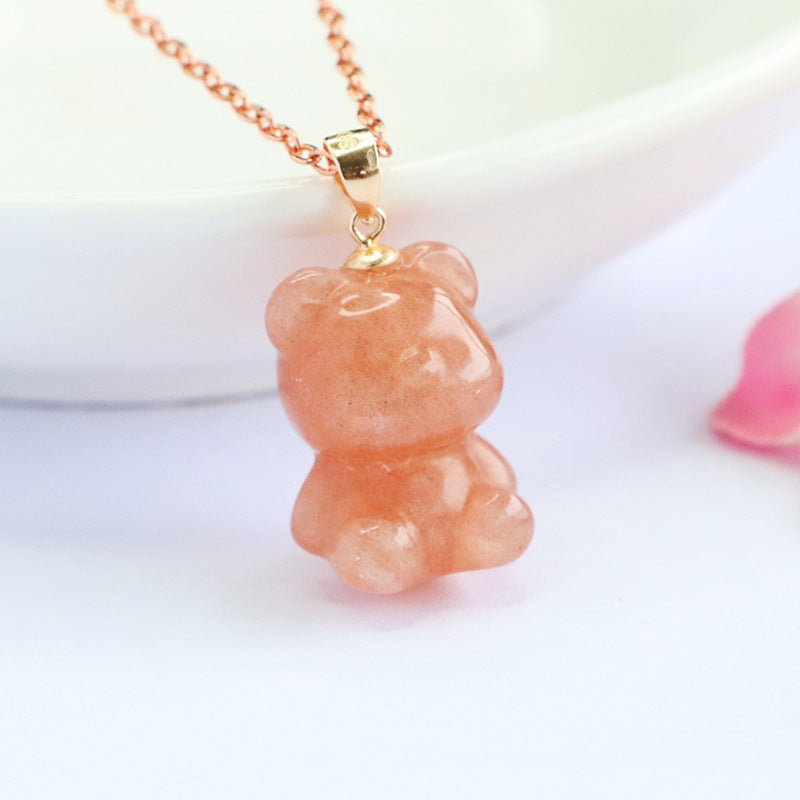 Orange Moonstone Bear 925 Silver Pendant — No Chain