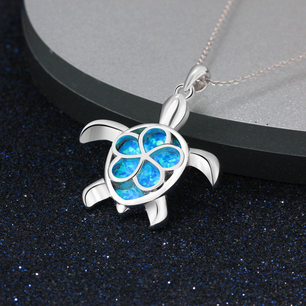 Planderful Jewelry Opal Turtle Pendant Necklace in Sterling Silver S925 From Everyday Genie
