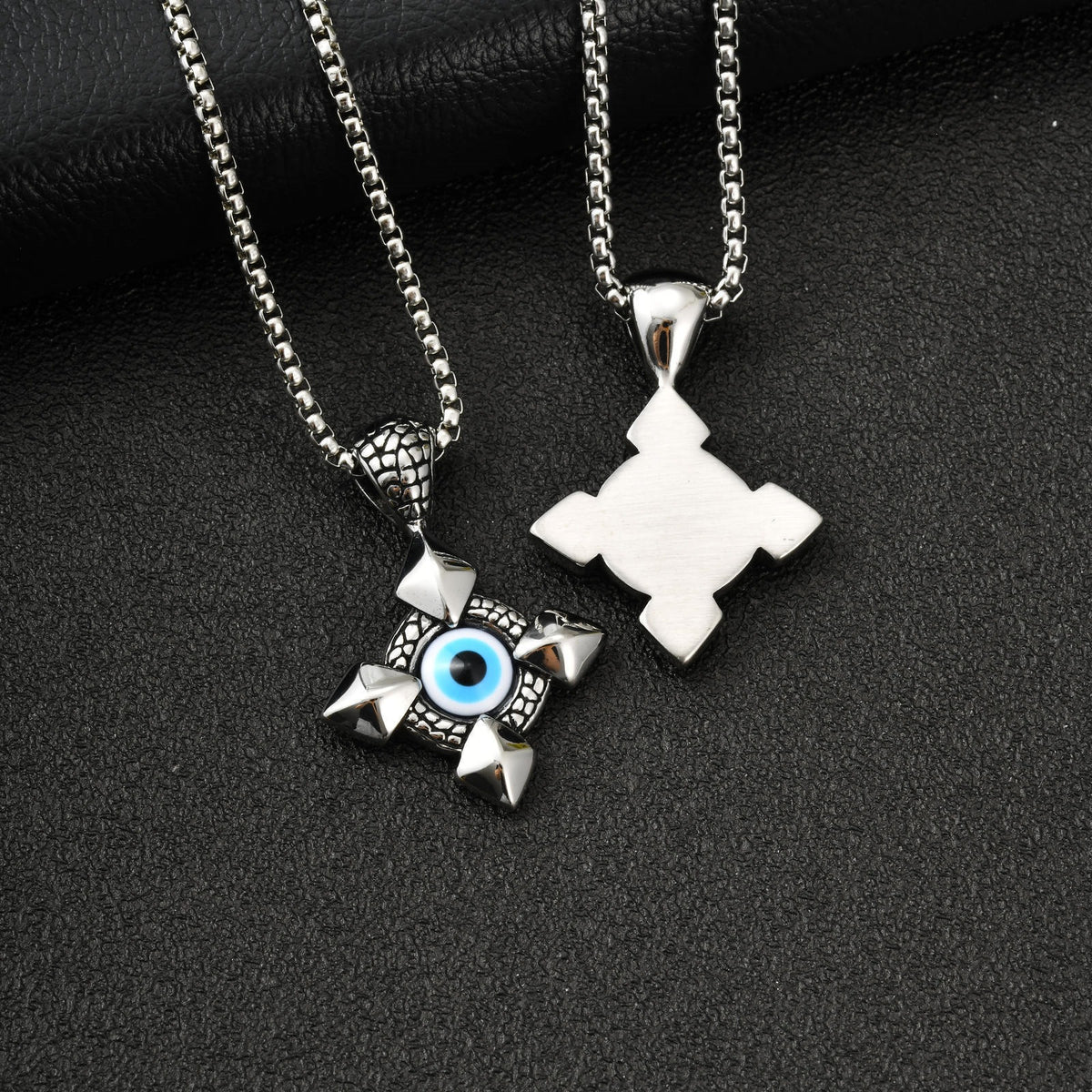 Stainless Steel Devil's Eye Cross Male Wave Pendant Necklace