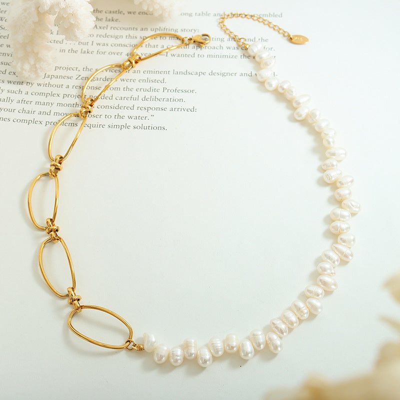 Opulent French Baroque Freshwater Pearl Geometric Chain Necklace
