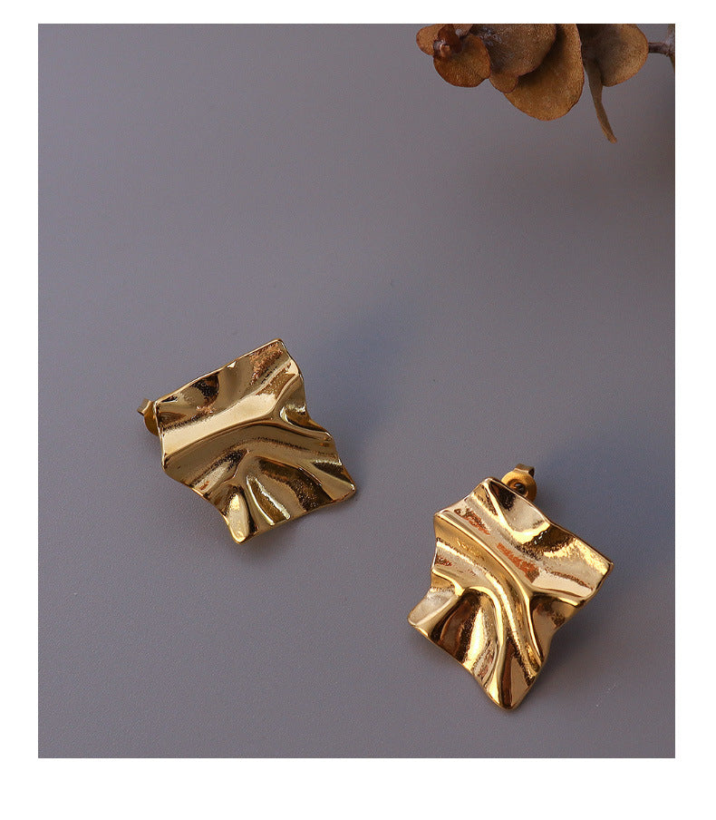 Cold Breeze Gold-Plated Titanium Steel Textured Earrings