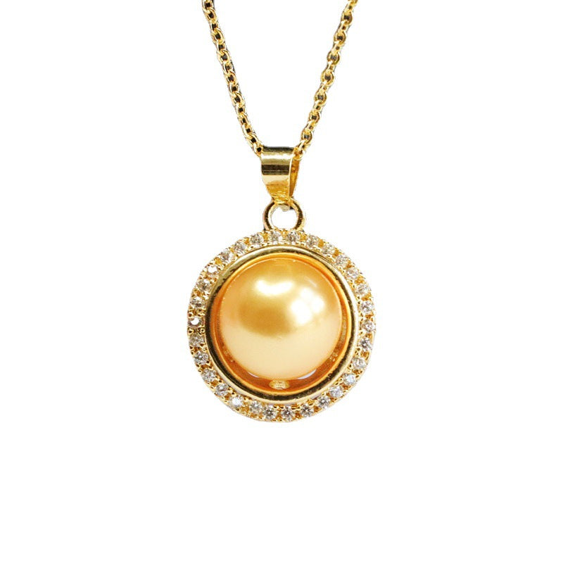 Champagne Shell Pearl Single Halo Pendant — No Chain