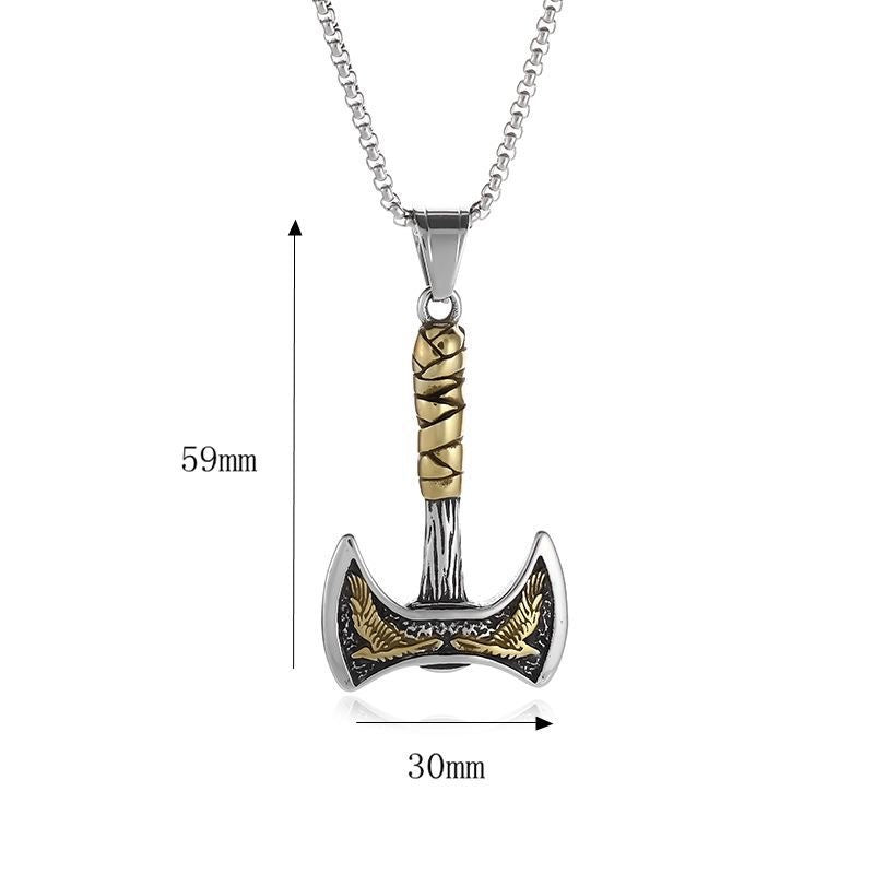 Viking Axe Pendant Necklace For Men Stainless Steel With Titanium Finish Double-Sided Bold Nordic Jewelry By Planderful