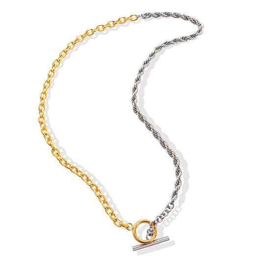 Trendy Titanium Steel Gold Necklace with Unique OT Buckle Design