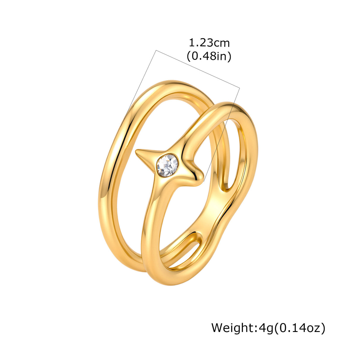 Unique Design Index Finger Ring Stainless Steel Irregular Double Layer Quadrangram Zircon