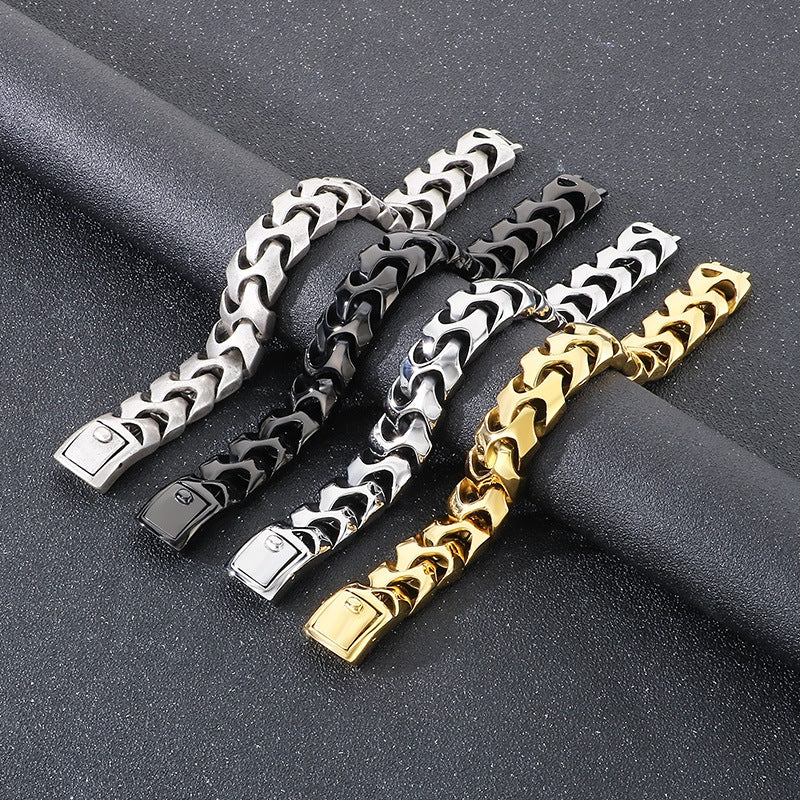 Planderful Square Snap Bracelet Titanium Steel For Men Punk