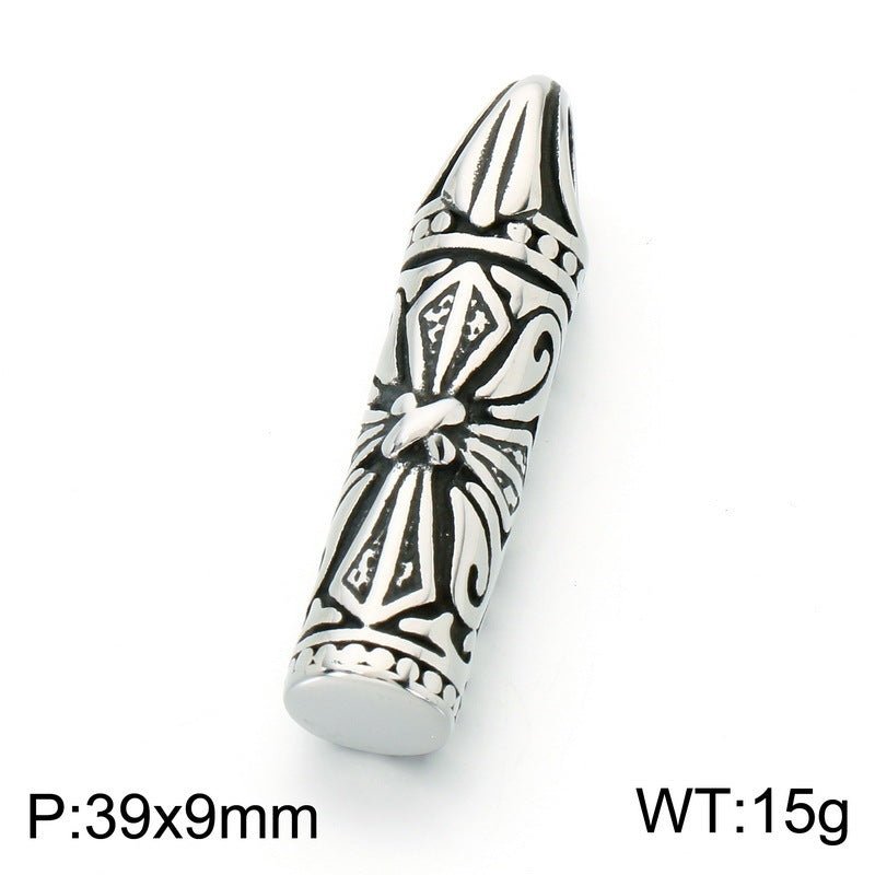 Punk Stainless Steel Textured Bullet Pendant Knot Necklace Retro Old Totem Men's Pendant