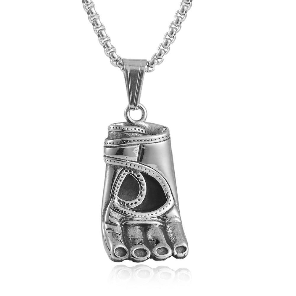 Titanium Steel Punk Boxing Gloves Pendant Necklace for Men - Retro European and American Style