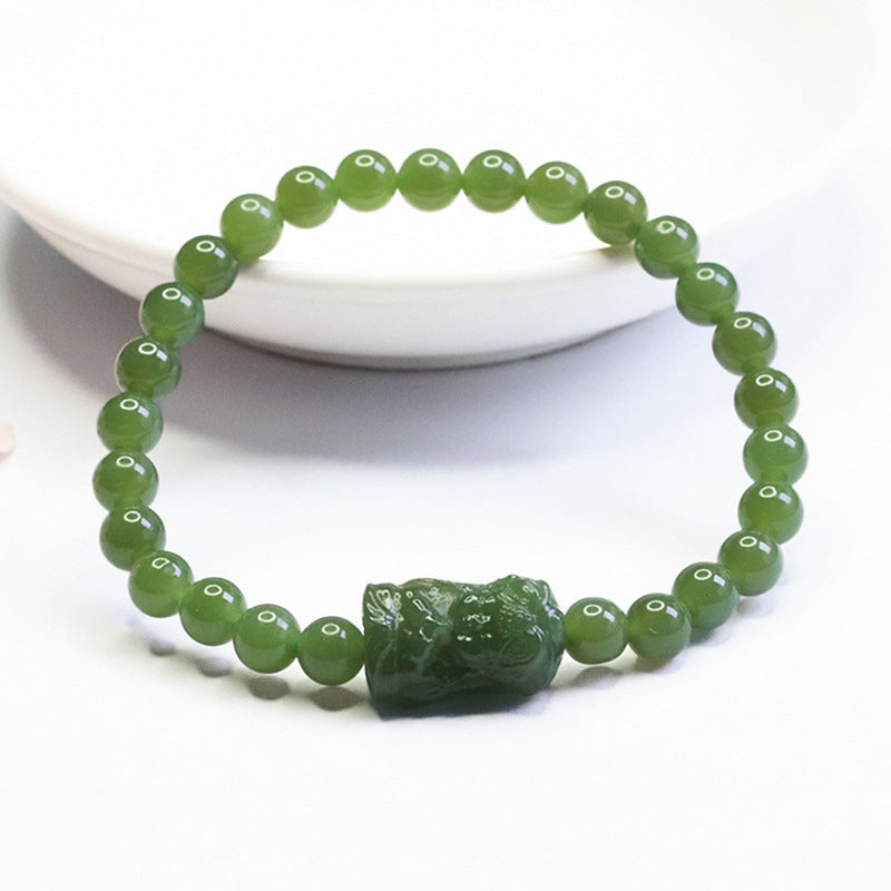 Qingshui Hetian Jade Zakiram Charm Bracelet