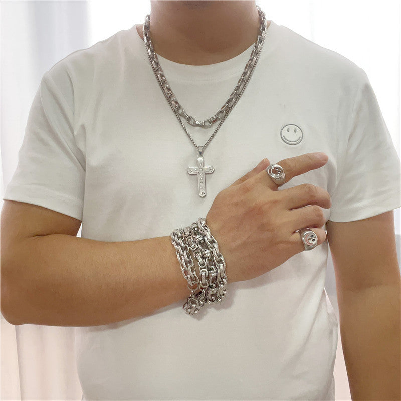 Personalized Retro Titanium Steel Cross Pendant Necklace for Men - Trendy Stainless Steel Design