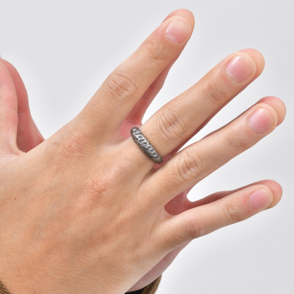 Karst Ring Stainless Steel Irregular Depression Silver