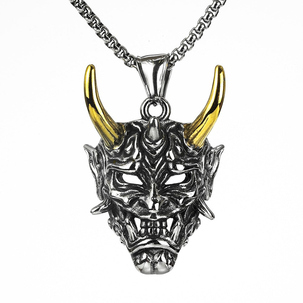 European And American Retro Stainless Steel Men's Pendant Personalized Japanese Prajna Mask Necklace