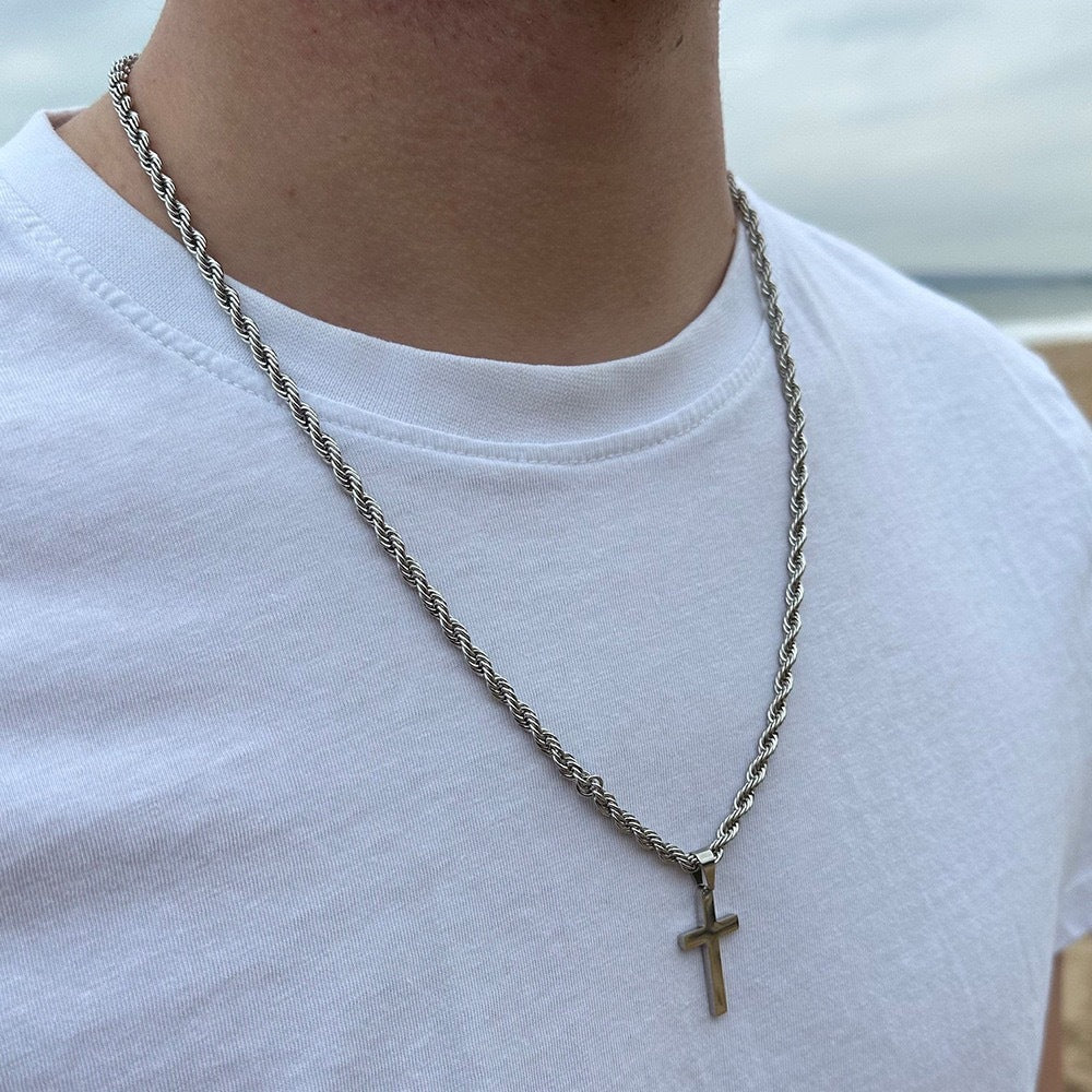 1. Planderful Mens Stainless Steel Necklace Cross Pendant Twist Chain Premium Gift for Him