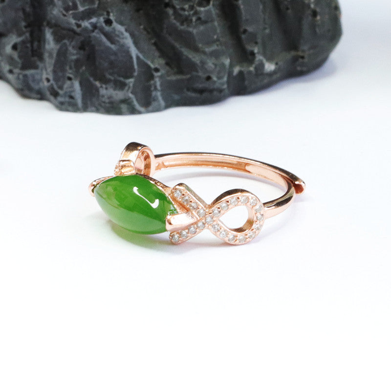 925 Sterling Silver Hetian Jasper Marquise Ring