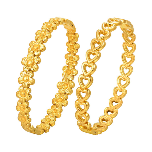 Stainless Steel Flower Hollow Heart-Shaped Design Sense Can Be Opened Bracelet Gold