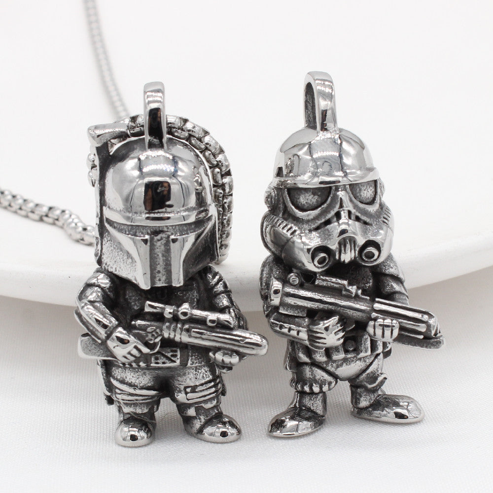 Personalized Retro Helmet Pendant for Men in Titanium Steel - European and American Wholesale Jewelry