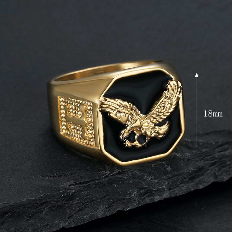 Planderful Hip Hop Ring Stainless Steel Gold Plated Epoxy Wings Eagle For Men Domineering