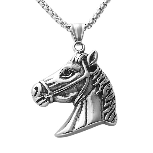 Punk-Inspired Titanium Steel Horse Pendant Necklace for Men - Retro Trendy Design