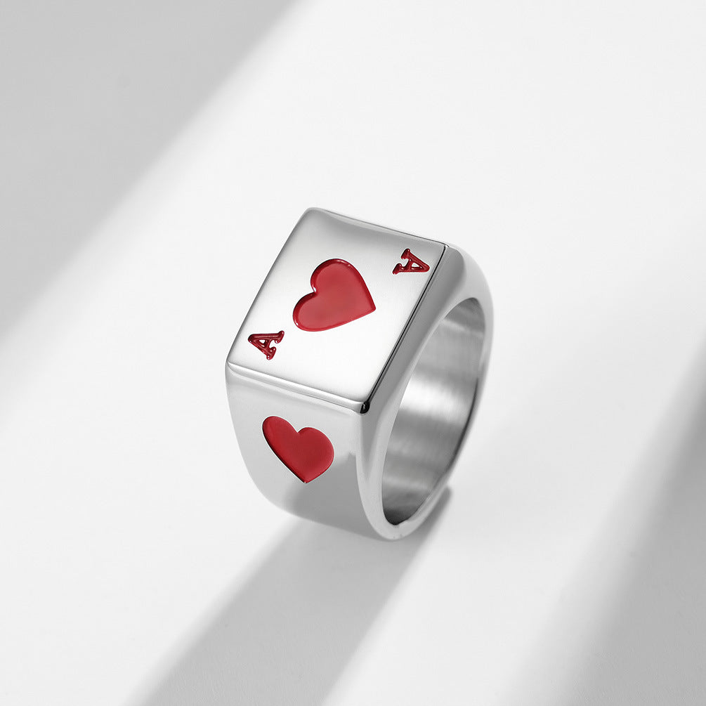 Planderful Steel Ring For Men Vintage Card Hearts Spades Design Bold Lucky Poker Jewelry
