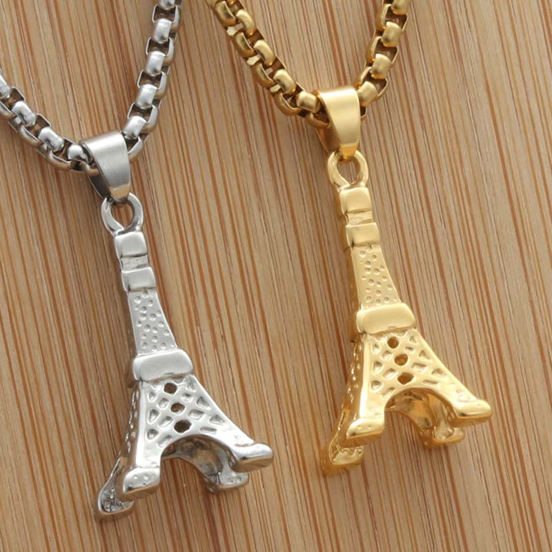 Punk Vintage Stainless Steel Eiffel Tower Pendant Necklace for Men and Women